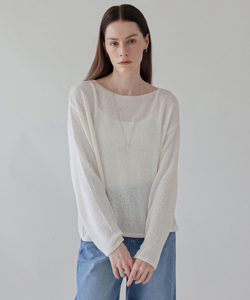 Keullaepeu Linen Boucle Boat Neck Knit_Ivory
