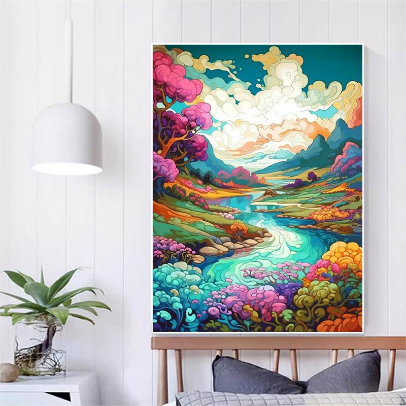 5d DIY Diamond Painting Cross Stitch Abstract Spring Scenery Diamond Embroidery Mosaic Full Round Drill Home Decor Arts