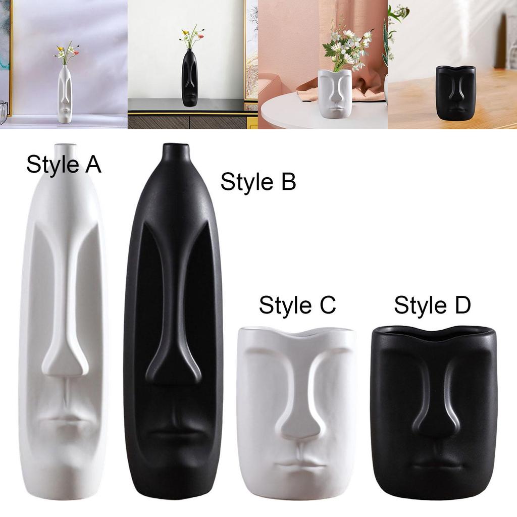Elegant Human Face Flower Vase Modern Sculpture for Living Room Decor Style A