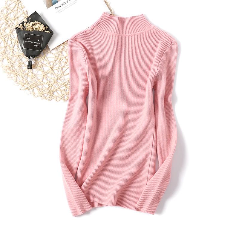 Qooth Mock Neck Sweater Women Long Sleeve Knit Pullover for Fall Winter QT2791