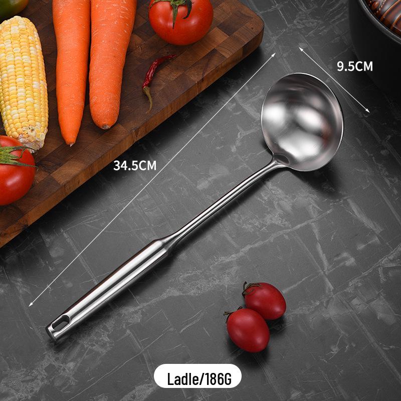 Stainless Steel Kitchenware Set: Stand-up Spatula, Thickened Soup Ladle, Hollow Handle, Integrated Design
