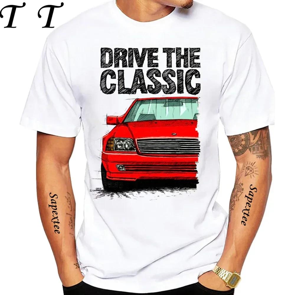 New Men Short Sleeve Drive The Classic Germany Old W123 W124 R129 T-Shirt Hip Hop Boy Casual White Tops 70's Vintage Car Tees