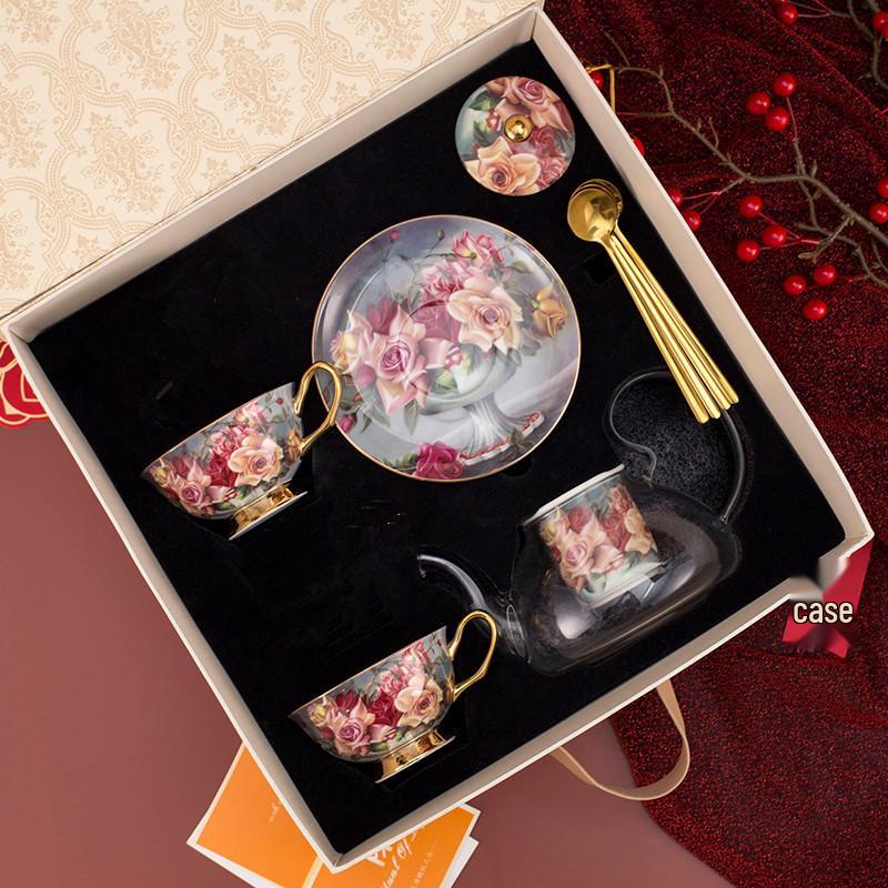 Exquisite English Rose Teapot & Coffee Cup Set for Afternoon Tea