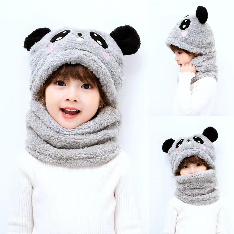 1-12Y Winter Cartoon Rabbit Coral Velvet Cap Plush Balaclava Kids Caps Double Fleece Baby Scarf Hat  Baby Accessories