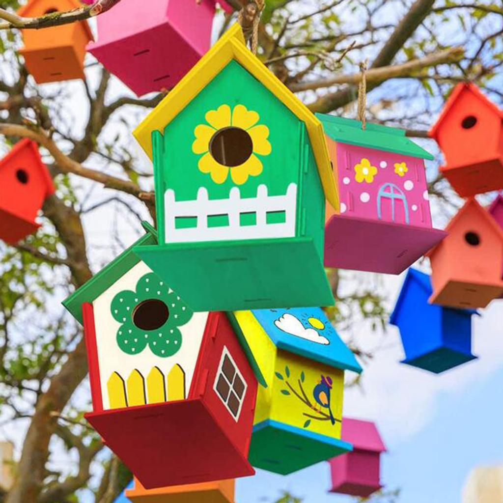 Wooden Home Decoration DIY Hand Painted Crafts  Bird House Set 30ML