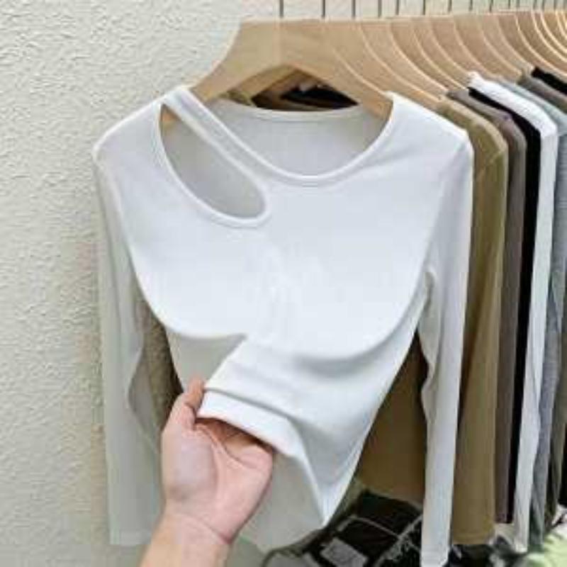 Threaded Long-sleeved T-shirt for Women in Spring and Autumn New Slim Stretchy Inner Bottoming Hollow Top