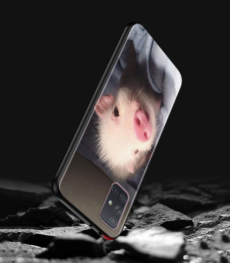 Cute Pink Pet Little Pig Phone Case for Samsung Galaxy A51 A71 A21S A12 A11 A31 A52 A41 A32 A72 A01 A22 A03S A13 5G Black Cover