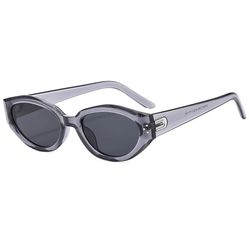 Trend Clear Gray Cat Eye Oval Sunglasses  Women Brand Design Rivets Sun Glasses Cateye Frame Men Shades Eyewear Female Uv400