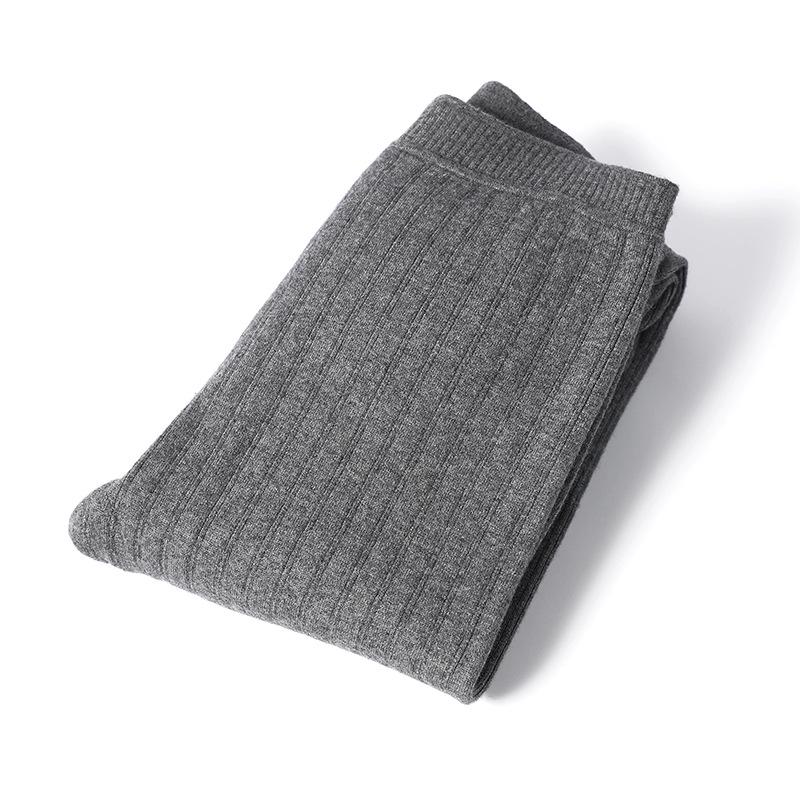 Double-Layer Women's White Cashmere Warm Pants with Fleece-Lined Knee Pads