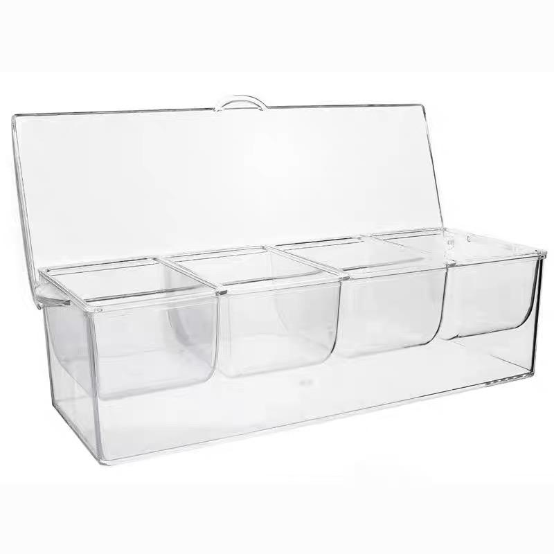 Seasoning Storage Box Removable 4/5 Clear Crystal Acrylic Kitchen Chilled Container Salt Sugar Server with Spoon Lid