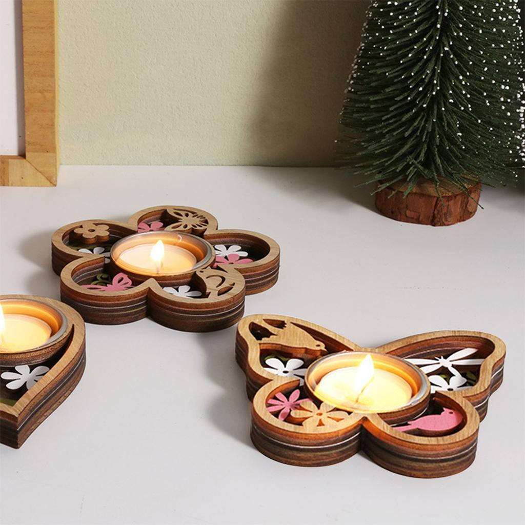 Heart-Shaped Wooden Candle Holder, 3D Carvings Wood Tea Light Holder Home Table Decor Wood Candlesticks Holders Valentine's Day Wedding Birthday Gift