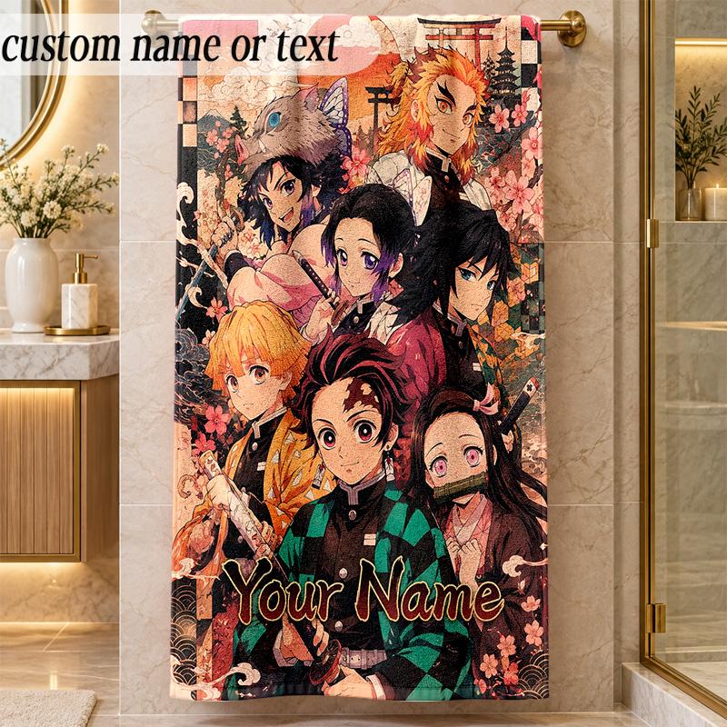 Beach TowelDemon Slayer Custom Name Text Personalized Soft Towel for Beach Pool Indoor Home Decor Gift