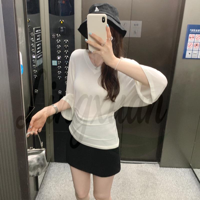 Korean Style Mid-Sleeve Unique Slimming T-shirt – Women s New Arrival Summer 2026 Top Small белый