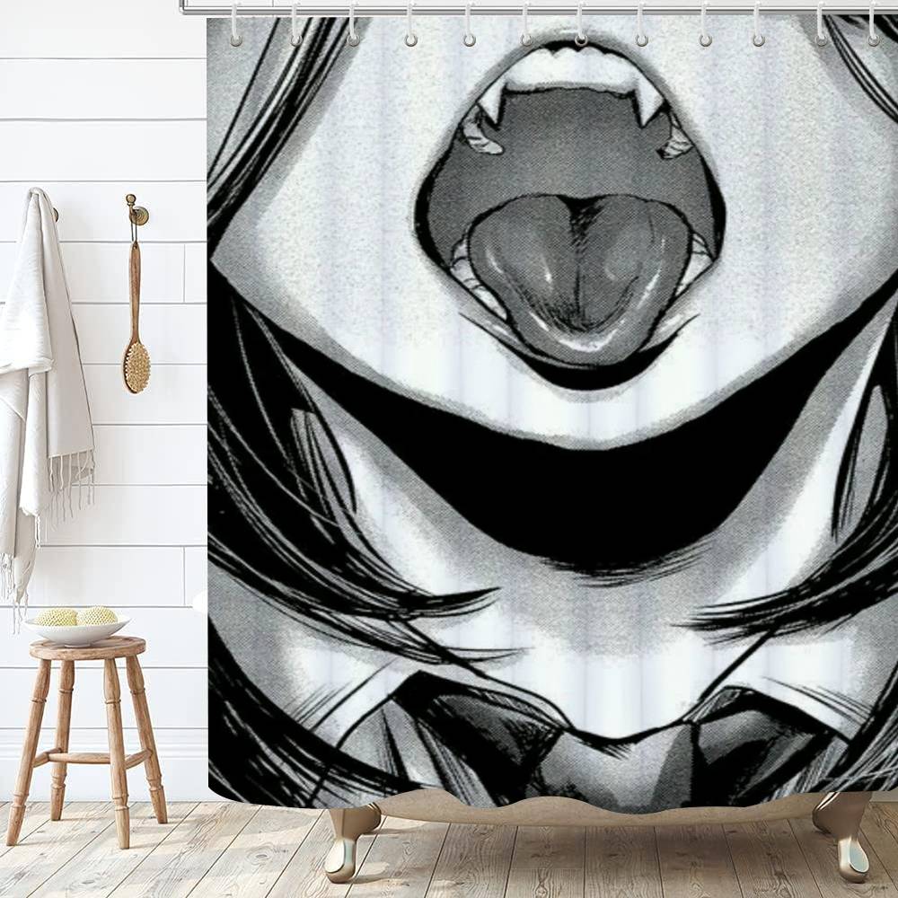 A-Ahegao M-Manga Girl  Shower Curtain Outdoor Scenery Summer Vacation Bathroom Decor Holiday Polyester Bath Curtain with Hooks