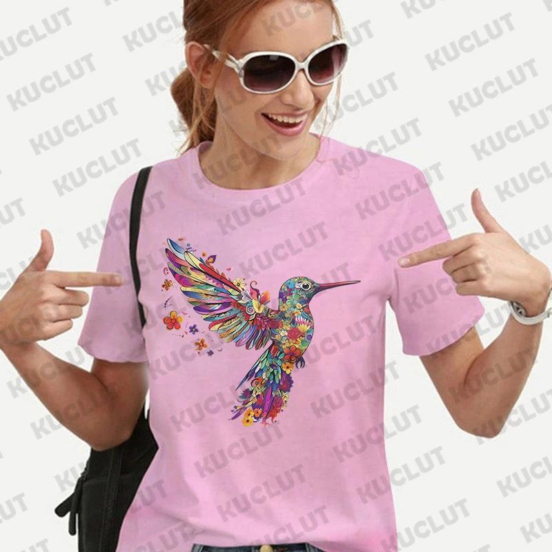 

Floral Hummingbird Tee Shirt Women Clothes Fashion Designer Harajuku T-shirt Girl Streetwear Short Sleeve Tee Aesthetic Clothing S