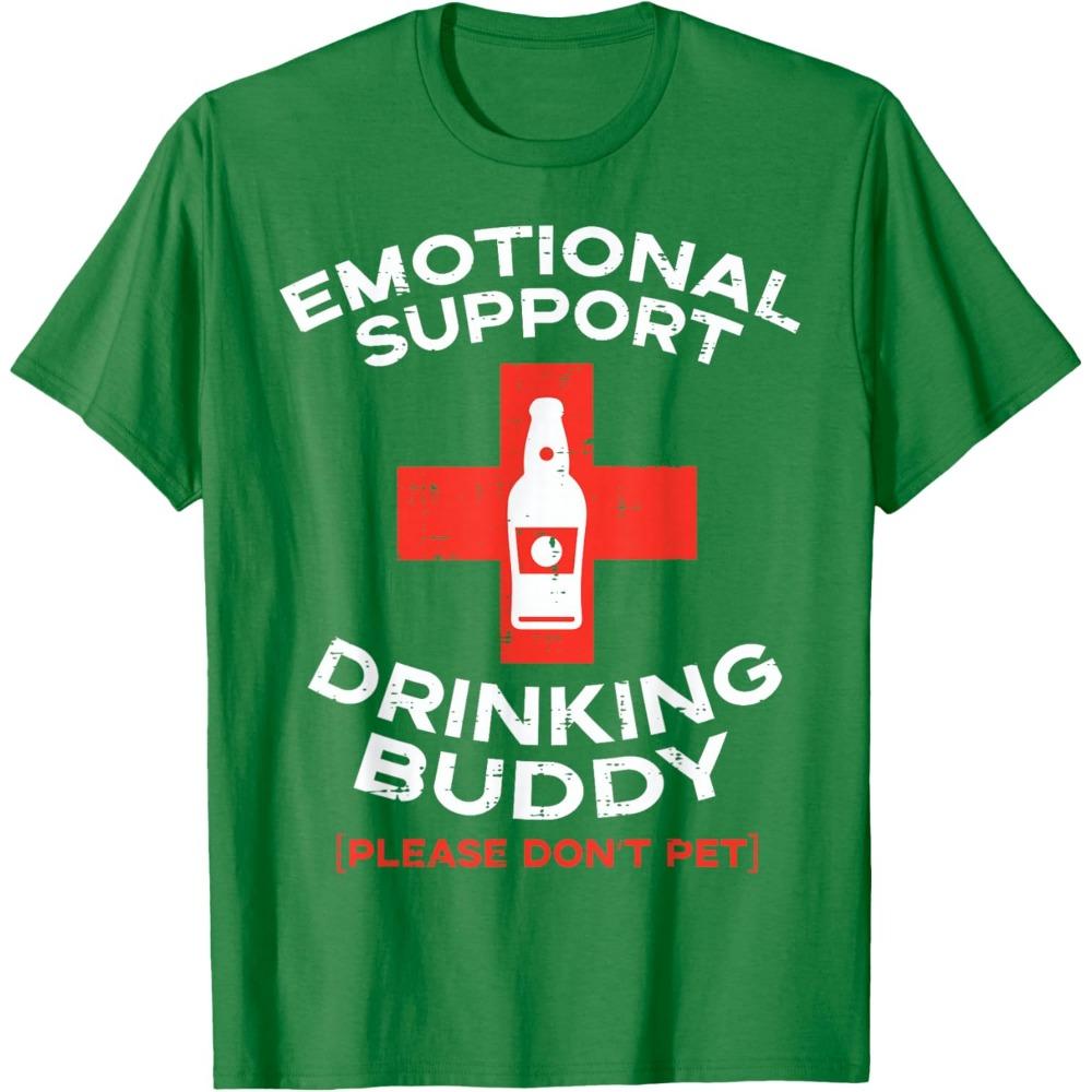 Emotional Support Drinking Buddy Beer Graphic T-Shirt Funny Gift Casual Cotton Tee