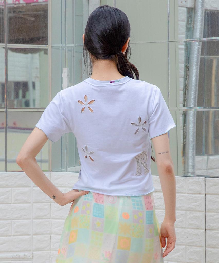 RuNaKi'Hu' Wxt101 Muguke Punching Check Applique T-Shirt (White)
