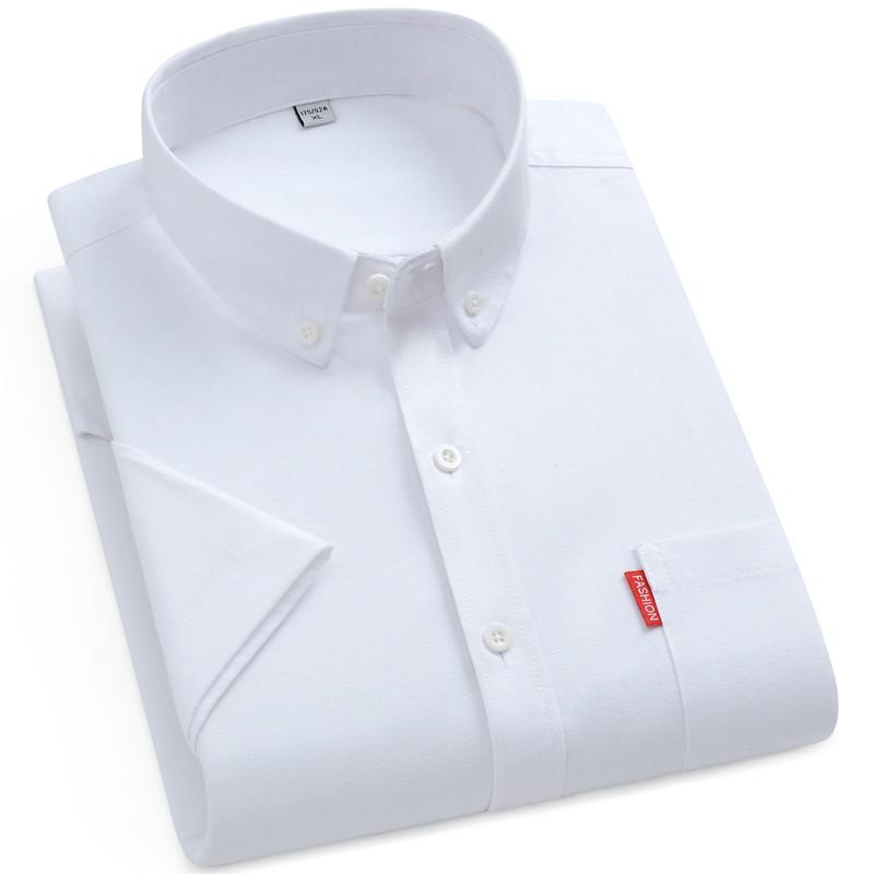 

2026 New Men s Oxford Shirts Luxury Short Sleeve Summer Casual 100% Cotton High Quality Solid Color Business Social Yellow Tops 5XL