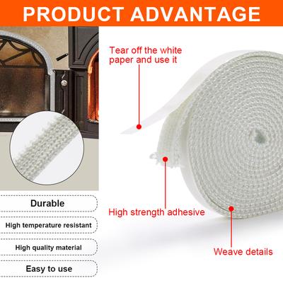 10/15mm Fireplace White Sealing Rope Wood Burning Stove Door Self-Adhesive Fiberglass Sealing Cord Replacement Black Gasket Tape