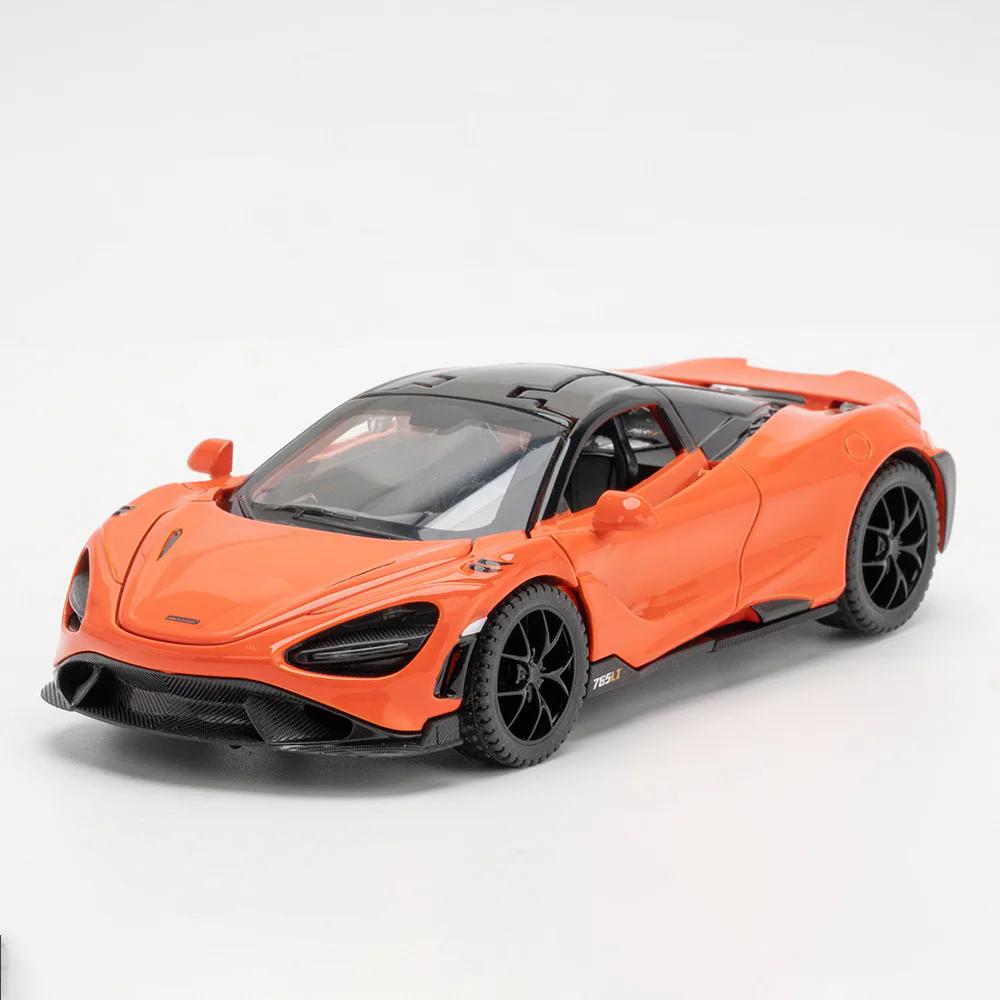 1:32 Scale 720S 765LT Toy Car Model Pull Back Sound Light Lift Tail Wing Vehicle Metal Diecast Models Supercar Gifts for Kids