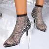Spring and summer sexy stiletto sandals women's mesh socks hollow rhinestone elastic transparent fashion pointed high heel cool boots