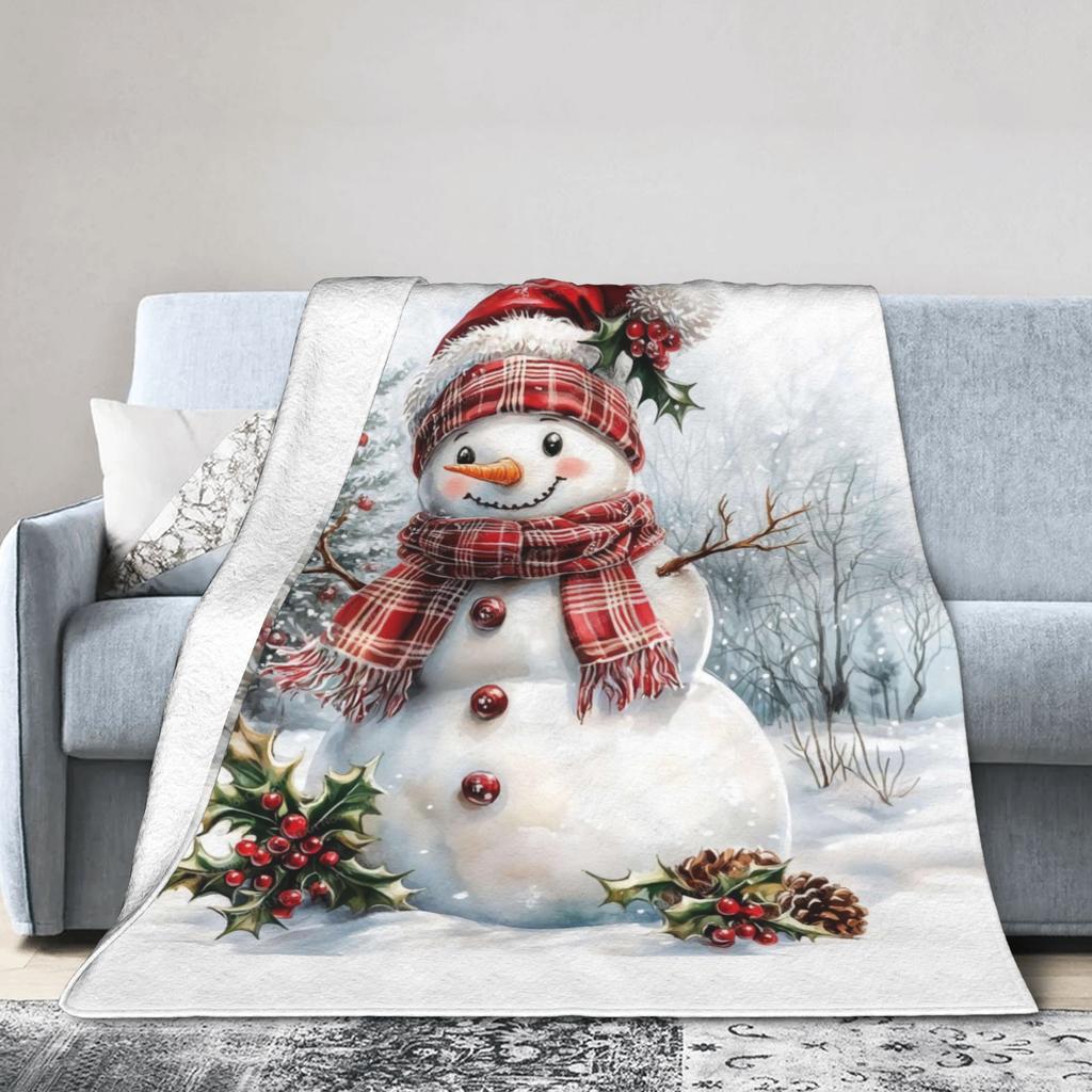 Christmas Snowman Plush Blanket Girls Boys  Flannel Bedding Throws For Outdoor Warm Soft Design Quality Bedspread Gift