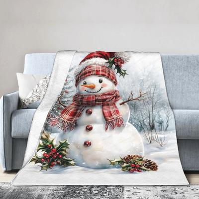 Christmas Snowman Plush Blanket Girls Boys  Flannel Throw Blanket For Living Room Super Warm Custom DIY Quality Bedspread Gift