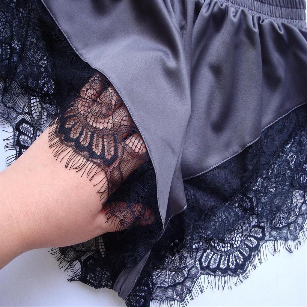 Womne Lace Sheer Elastic Camisole Satin Lace Short Lingerie Nightwear Pajama Set