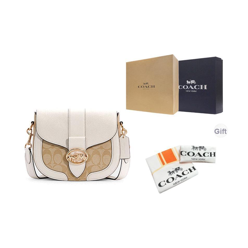 Coach Georgie 21 Metallische Pferde- und Kutschenschließe Colorblock-Monogramm-Print PVC und Leder Satteltasche Damen-Satteltasche C2806-IMDQC