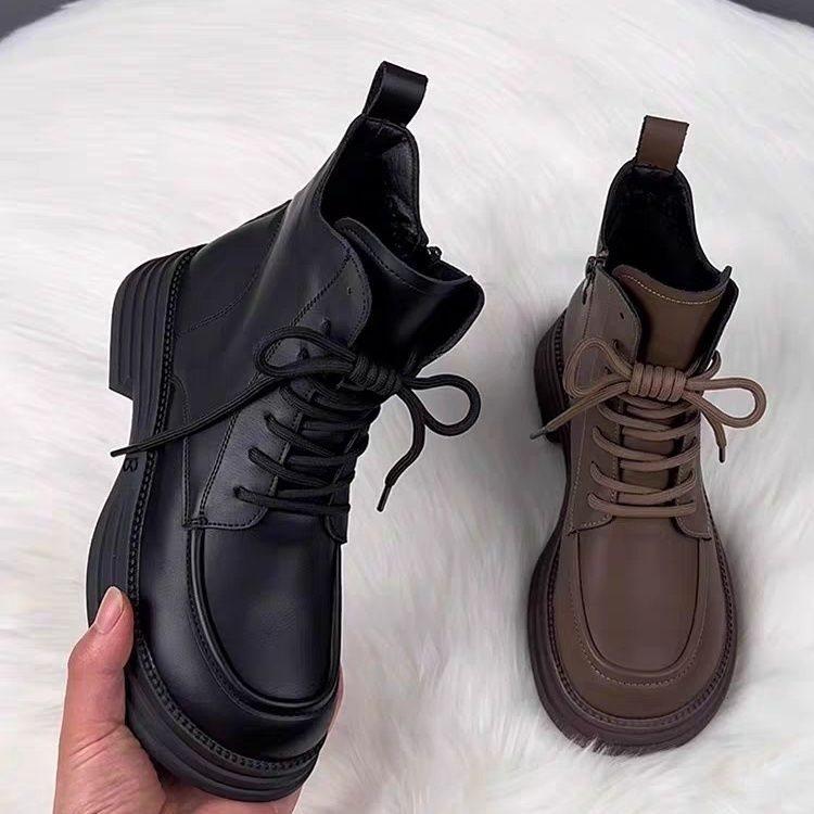 Shandisha Martin Boots Women's British Style 2026 Winter New Thick-soled Black Skinny Short Boots Flat-bottomed Versatile Cotton Boots