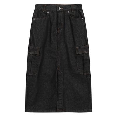 Enbiei Midi Denim Skirt (N251Dk795P) Black