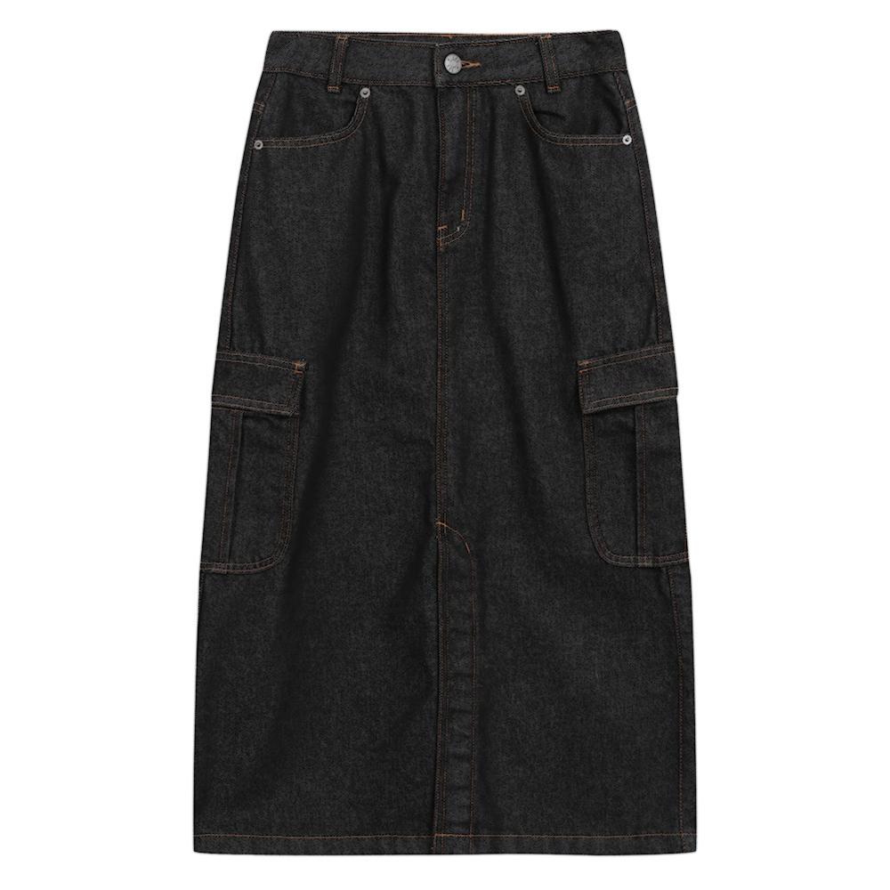 Enbiei Midi Denim Skirt (N251Dk795P) Black