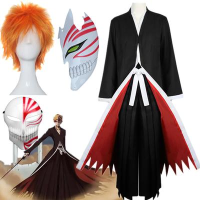 Anime Bleach Kurosaki Ichigo Cosplay Kostým Samuraj Černý Plášť Župan Kimono Kalhoty Sety Halloween Vánoční Party Oblečení