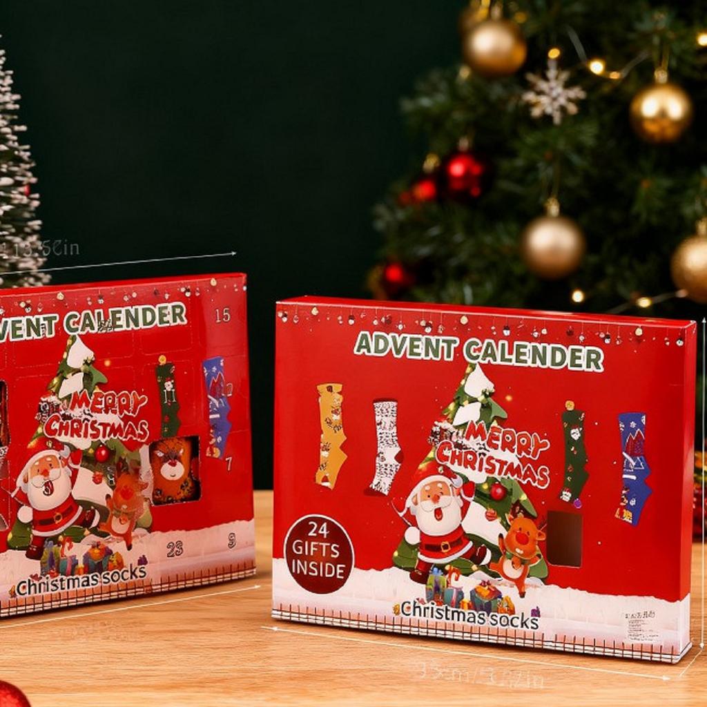 12pairs of Christmas Socks Blind Boxes Christmas Socks Advent Calendar Cute Printed Winter Warm Mid-calf Socks for Men and Women