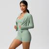 High Waisted Tight Fitting Sandblasting Yoga Suit, Naked Sensation Quick Drying Fitness Set, Outdoor Leisure Running Three Piece Set For Women