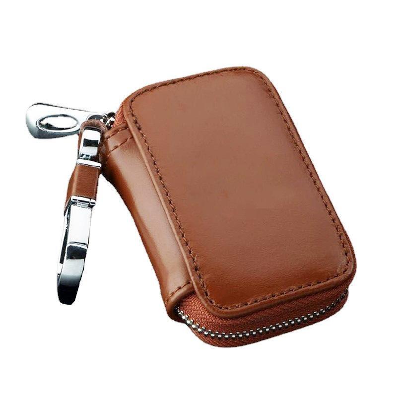 Eco-friendly Leather Keychain Pouch Zipper Closure Fashion Portable Key Wallet Holder Ideal Gift for Men Women Drivers