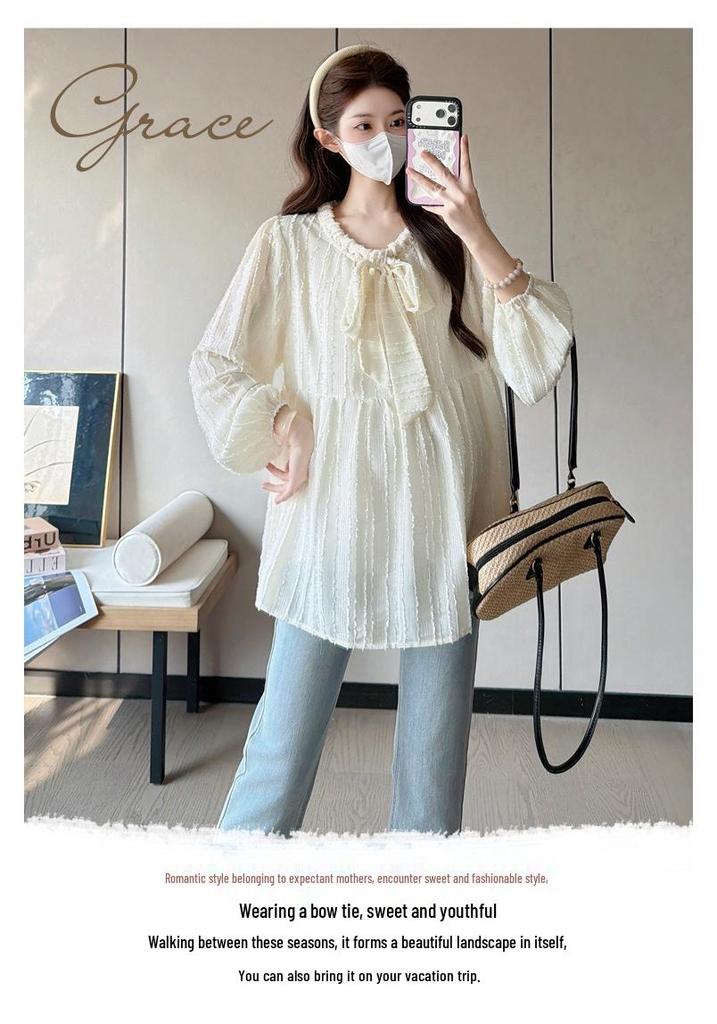 Versatile Long Sleeve Korean Style Maternity Doll Shirt for Spring/Autumn 2026