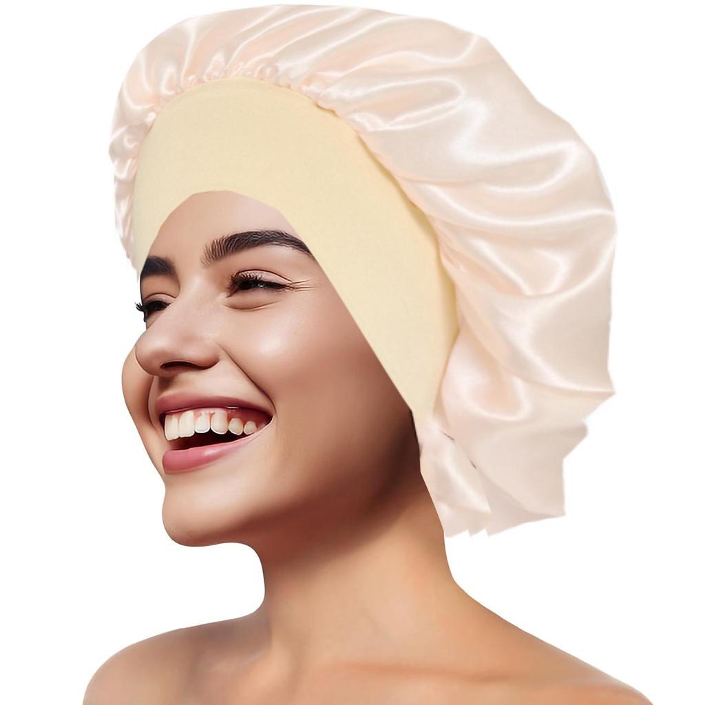 Women's Wide Brim Satin Sleep Cap – High Elasticity Hair Care Beauty Hat