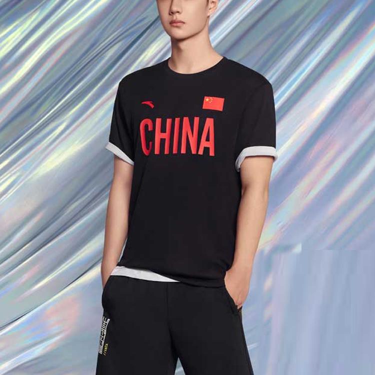 Anta National Flag Series Round Neck Casual Sports Short-Sleeved T-Shirt Unisex Tops Black 172030109-2