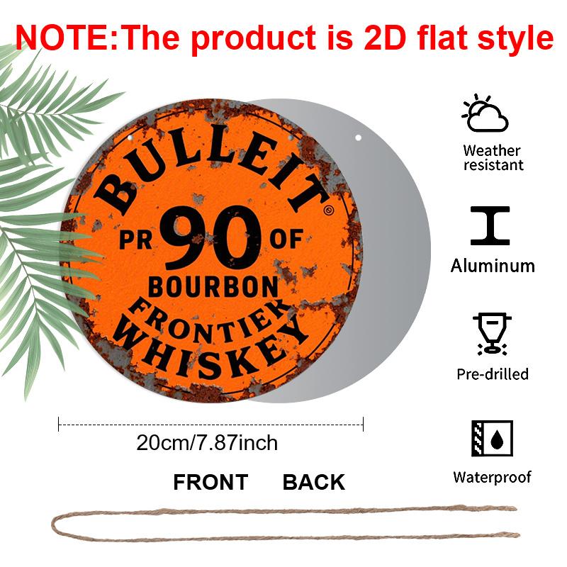2D Flat - 1pc of Vintage Bulleit Bourbon Sign - Durable Aluminum Sign And Home Decor, Pre-Drilled, Weatherproof, No Electricity Needed, Perfect for