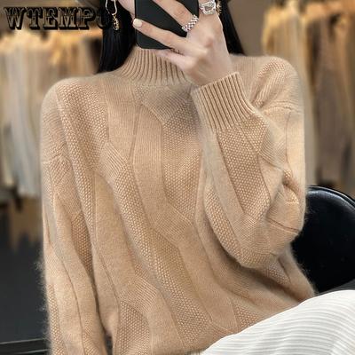 Rollkragenpullover für Damen, verdickt für Herbst und Winter, locker, in Übergröße, gestrickt, in Unifarben, trendige Langarm-Pullover