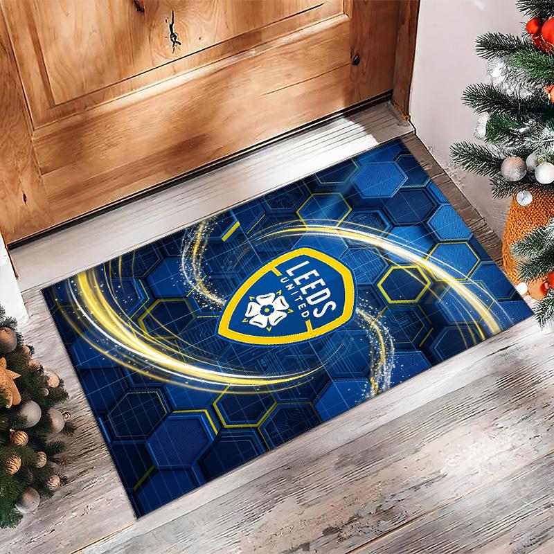 Leeds United Football Print Crystal Velvet Rug, Comfortable Water Absorbent Non Slip Indoor Floor Carpet