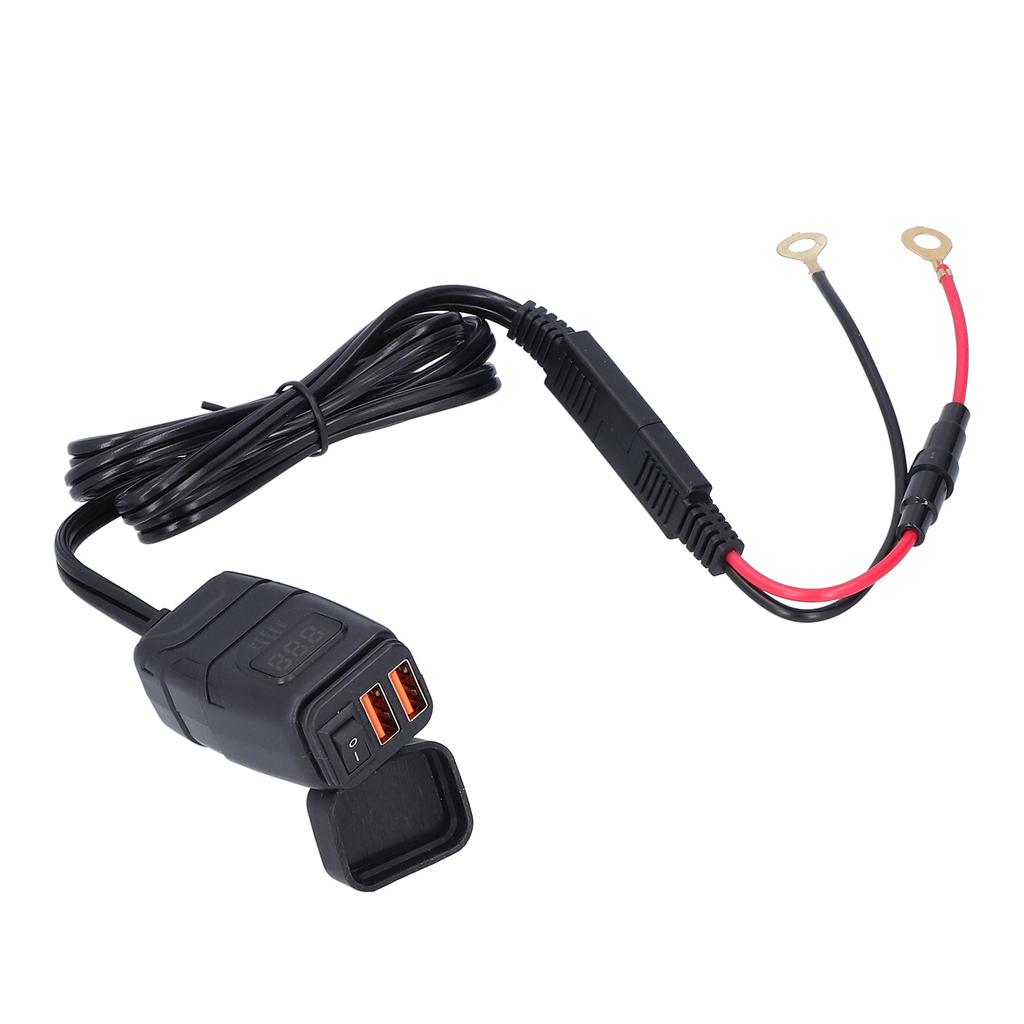 Motorcycle Charger QC3.0 Dual USB Waterproof Power Supply Adapter with Voltmeter On Off Switch