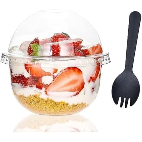 Emuia Clear Dome-Lid Disposable Plastic Parfait Cups, Food-Grade PP, 3 Sizes (250ml/360ml/500ml), Dessert Cups with Spoons, Perfect for Parties, Weddi