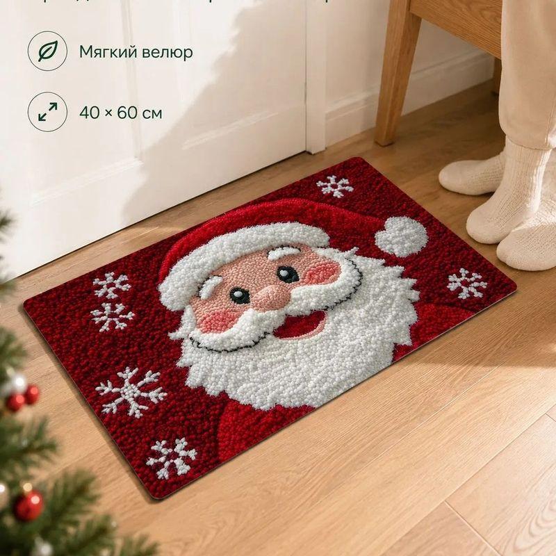 Christmas Santa Claus Reindeer Welcome Mat Red Gold Xmas Tree Holly Snowflake Floor Rug for Entryway Holiday Home Decor
