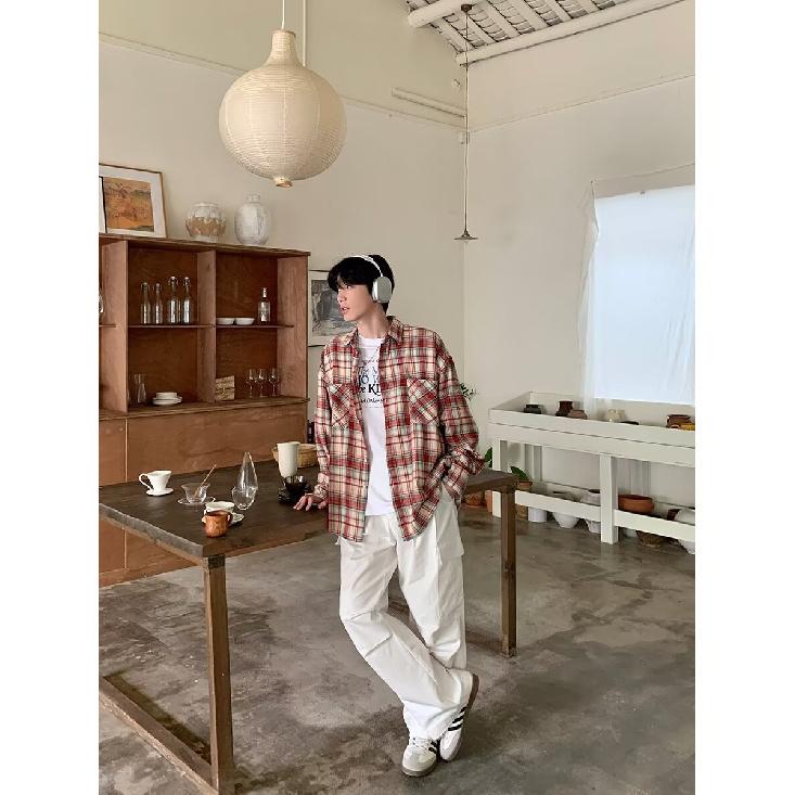 Kostkovaná košile s dlouhým rukávem 2024 Japonský hongkongský styl volná chlapecká košile letní trendy všestranný ležérní kabát