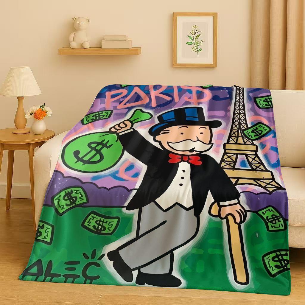 3D Rich Game Monopoly Money Dollar Cartoon Flannel Blanket,Ultra Soft Warm Plush Throw for Home Bedroom Bed Sofa Cover Kids Gift