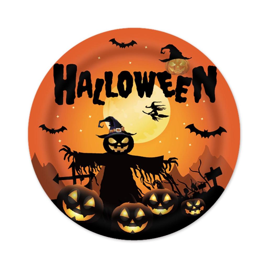 Halloween Party Tableware Set: Plates, Banner, Balloons & Tablecloth