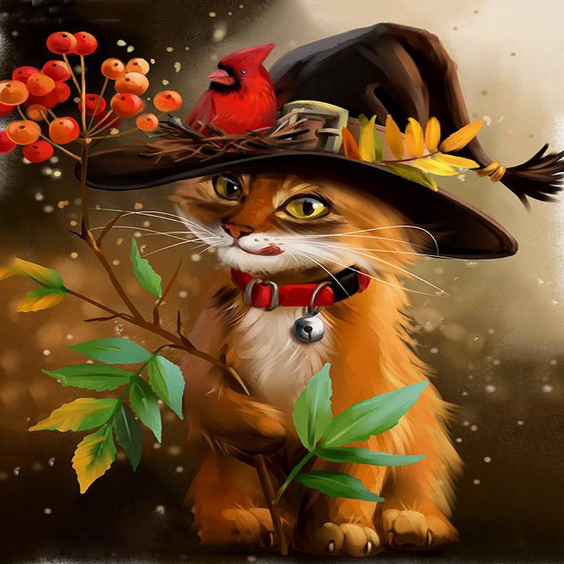 5D DIY Diamant Stickerei Katze voller runder Diamant Malerei Tier Strass Kunst Halloween Dekorationen