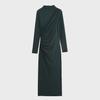European & American Style Pleated Long Sleeve Slim Dress with Stand-Up Collar for Autumn & Winter - Women's Collection.